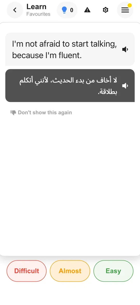 The Taalhammer app: a flashcard with a sentence and its answer revealed