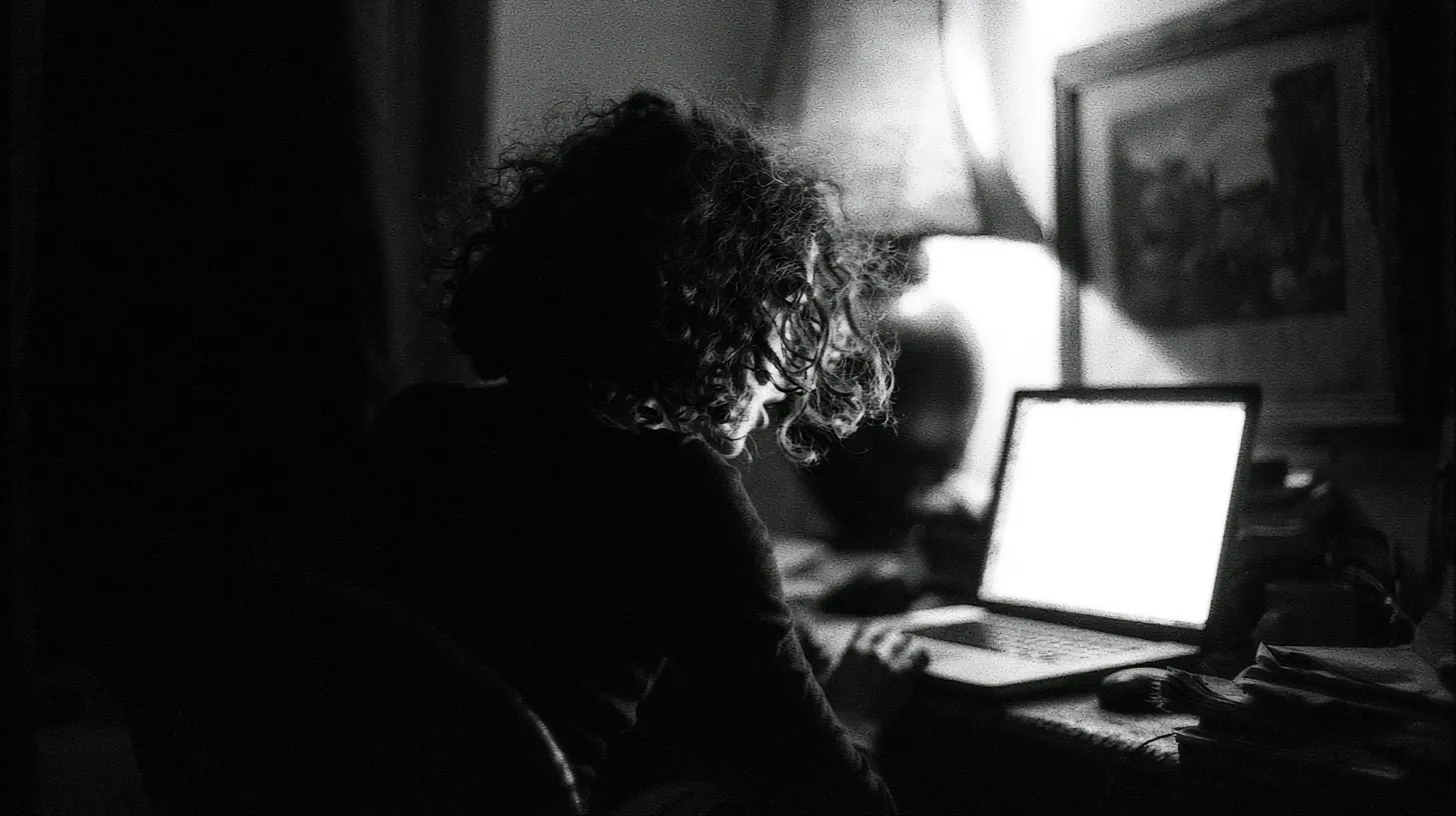 Late-night speech training at a laptop — the screen as the only light